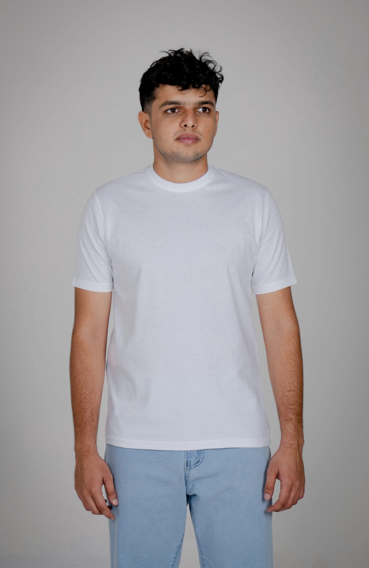 Solid Cotton Round Neck T-Shirt - White